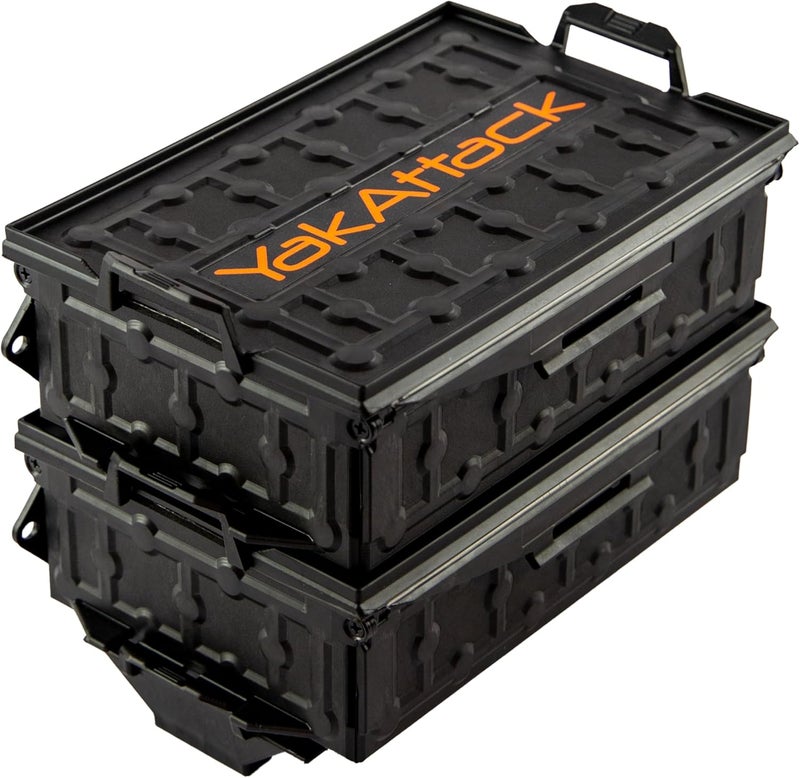 YakAttack TracPak Black Combo Kit – 2 Stackable Kayak Storage Boxes with Quick Release Track Mount Base | Kayak Crate System for Fishing Gear & Tackle Accessories | Compact Kayaking Storage Box - Image 1